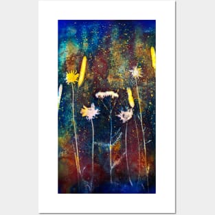 Botanical cyanotype wildflowers 2 Posters and Art